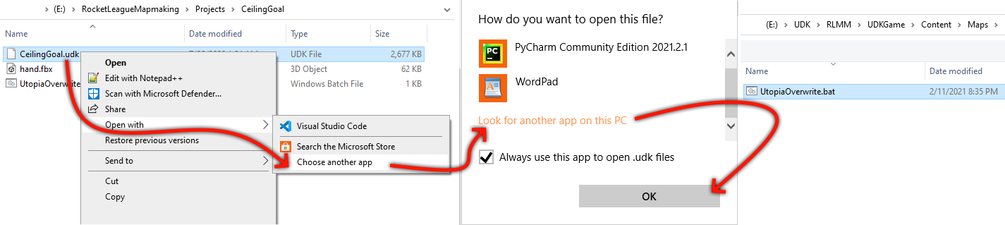Steps on how to assign the overwrite script to always open .udk files on Windows